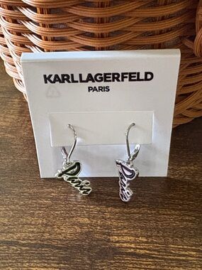 Karl Lagerfeld Black & Silver 'Paris' Script Dangle Earrings